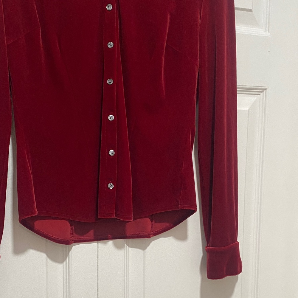 Ann Taylor Deep Red Velvet Button Down Shirt - Picture 2 of 4